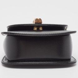 Pre Owned Gucci Black Leather Super Mini 1947 Bamboo Top Handle Bag