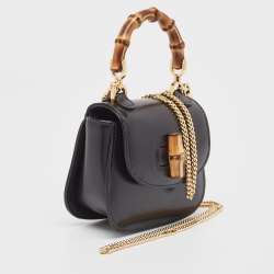 Pre Owned Gucci Black Leather Super Mini 1947 Bamboo Top Handle Bag