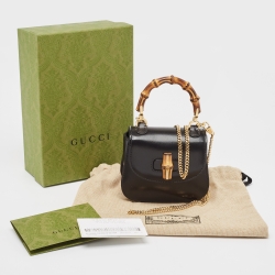 Pre Owned Gucci Black Leather Super Mini 1947 Bamboo Top Handle Bag