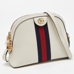 Gucci White Leather Small Ophidia Web Shoulder Bag