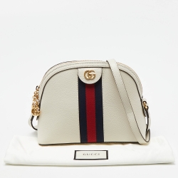Gucci White Leather Small Ophidia Web Shoulder Bag