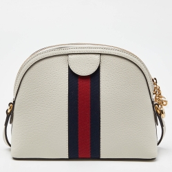 Gucci White Leather Small Ophidia Web Shoulder Bag