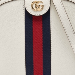 Gucci White Leather Small Ophidia Web Shoulder Bag