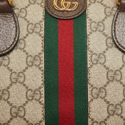 Pre Owned Gucci Brown/Beige GG Canvas and Leather Medium Ophidia Satchel