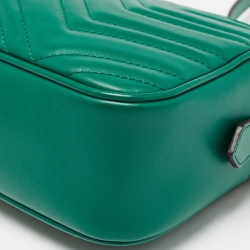 Pre Owned Gucci Green Matelassé Leather Small GG Marmont Shoulder Bag