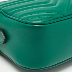 Pre Owned Gucci Green Matelassé Leather Small GG Marmont Shoulder Bag