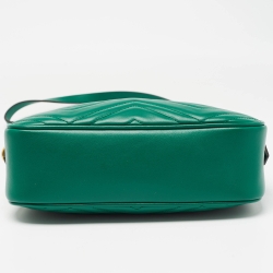 Pre Owned Gucci Green Matelassé Leather Small GG Marmont Shoulder Bag
