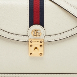 Pre Owned Gucci Cream Leather Small Ophidia GG Web Top Handle Bag