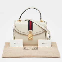 Pre Owned Gucci Cream Leather Small Ophidia GG Web Top Handle Bag