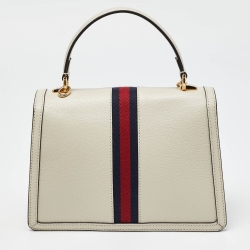 Pre Owned Gucci Cream Leather Small Ophidia GG Web Top Handle Bag