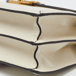 Pre Owned Gucci Cream Leather Small Ophidia GG Web Top Handle Bag