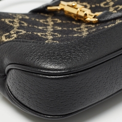 Pre Owned Gucci Black GG Denim and Leather Mini 1961 Jackie Shoulder Bag