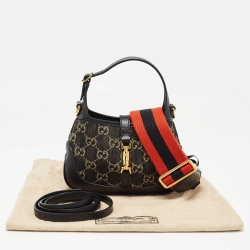 Pre Owned Gucci Black GG Denim and Leather Mini 1961 Jackie Shoulder Bag