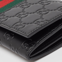 Pre Owned Gucci Black Guccissima Leather New Web Continental Wallet