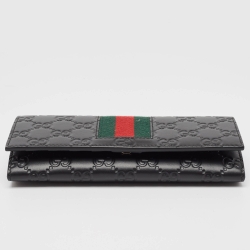 Pre Owned Gucci Black Guccissima Leather New Web Continental Wallet