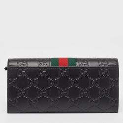 Pre Owned Gucci Black Guccissima Leather New Web Continental Wallet