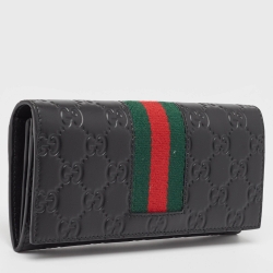Pre Owned Gucci Black Guccissima Leather New Web Continental Wallet