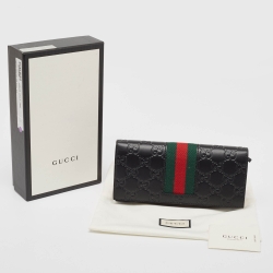 Pre Owned Gucci Black Guccissima Leather New Web Continental Wallet