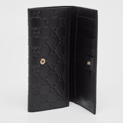Pre Owned Gucci Black Guccissima Leather New Web Continental Wallet