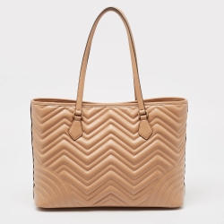 Pre Owned Gucci Beige Matelasse Leather Large GG Marmont Tote