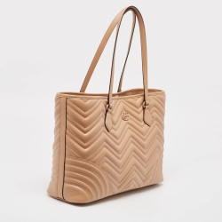 Pre Owned Gucci Beige Matelasse Leather Large GG Marmont Tote