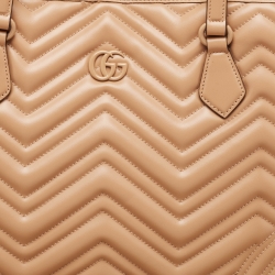 Pre Owned Gucci Beige Matelasse Leather Large GG Marmont Tote