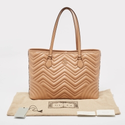 Pre Owned Gucci Beige Matelasse Leather Large GG Marmont Tote
