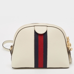 Pre Owned Gucci White Leather Small Ophidia Shoulder Bag