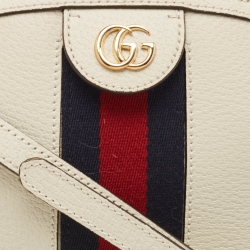 Pre Owned Gucci White Leather Small Ophidia Shoulder Bag