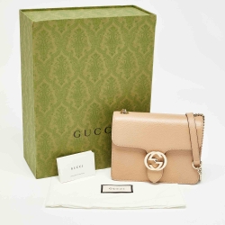 Pre Owned Gucci Beige Leather Small Interlocking G Shoulder Bag