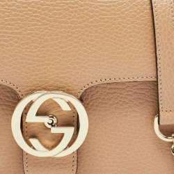 Pre Owned Gucci Beige Leather Small Interlocking G Shoulder Bag