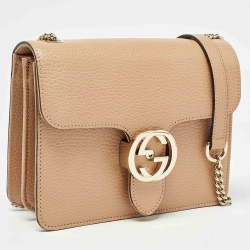 Pre Owned Gucci Beige Leather Small Interlocking G Shoulder Bag