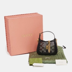 Pre Owned Gucci Black GG Crystal Mesh and Lizard Mini 1961 Jackie Hobo