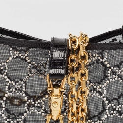 Pre Owned Gucci Black GG Crystal Mesh and Lizard Mini 1961 Jackie Hobo