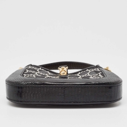 Pre Owned Gucci Black GG Crystal Mesh and Lizard Mini 1961 Jackie Hobo