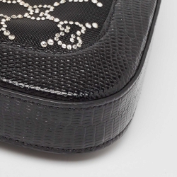 Pre Owned Gucci Black GG Crystal Mesh and Lizard Mini 1961 Jackie Hobo