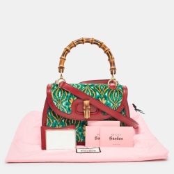 Pre Owned Gucci Garden Multicolor Velvet and Leather Bamboo 1947 Top Handle Bag