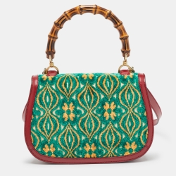 Pre Owned Gucci Garden Multicolor Velvet and Leather Bamboo 1947 Top Handle Bag