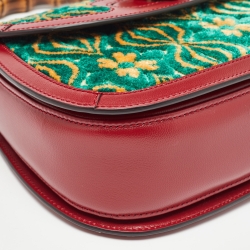 Pre Owned Gucci Garden Multicolor Velvet and Leather Bamboo 1947 Top Handle Bag