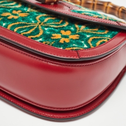 Pre Owned Gucci Garden Multicolor Velvet and Leather Bamboo 1947 Top Handle Bag