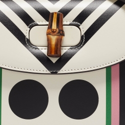 Gucci Off White Leather Small Geometric Print Bamboo 1947 Top Handle Bag