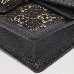 Pre Owned Gucci Black/Beige GG Denim and Suede Super Mini Dionysus Shoulder Bag