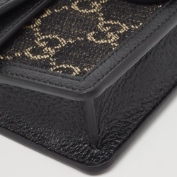 Pre Owned Gucci Black/Beige GG Denim and Suede Super Mini Dionysus Shoulder Bag