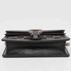 Pre Owned Gucci Black/Beige GG Denim and Suede Super Mini Dionysus Shoulder Bag