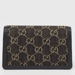 Pre Owned Gucci Black/Beige GG Denim and Suede Super Mini Dionysus Shoulder Bag