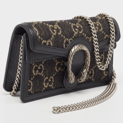 Pre Owned Gucci Black/Beige GG Denim and Suede Super Mini Dionysus Shoulder Bag