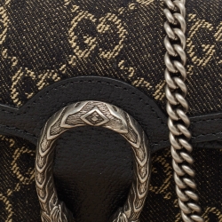 Pre Owned Gucci Black/Beige GG Denim and Suede Super Mini Dionysus Shoulder Bag
