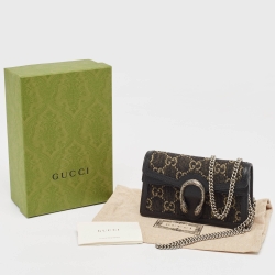 Pre Owned Gucci Black/Beige GG Denim and Suede Super Mini Dionysus Shoulder Bag