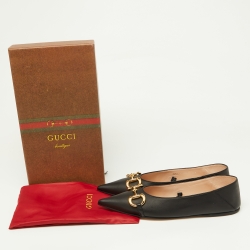 مملوكة مسبقًا Gucci Black Leather Horsebit Chain Detail Mary Jane Ballet Flats Size 39