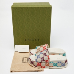 Pre Owned Gucci Multicolor GG Monogram Canvas Angelina Platform Slide Sandals Size 38